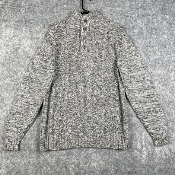Men's Buckle Black Sweater Athletic Fit 1/4 Button Cable Knit M Fisherman - Picture 1 of 11